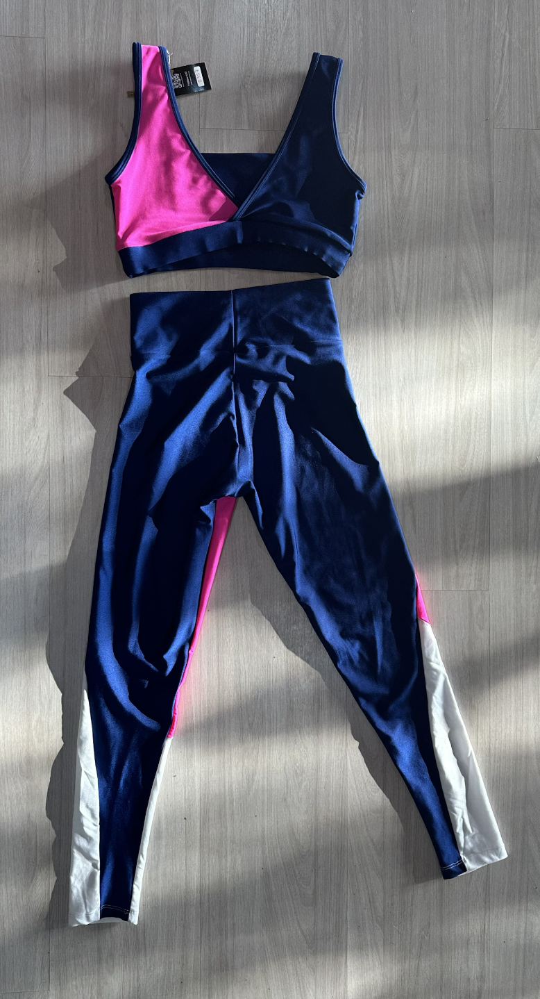 VINGE CONJUNTO LEGGING + TOP - ROSA, AZUL E BRANCO
